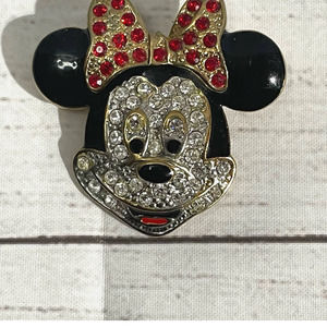 Vintage Disney Minnie Mouse Clear & Red Rhinestone Fashion Pin/Brooch/Pendant